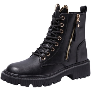 真皮厚底马丁靴女秋冬女款冬季冬天英伦风短靴2024新款内增高靴子