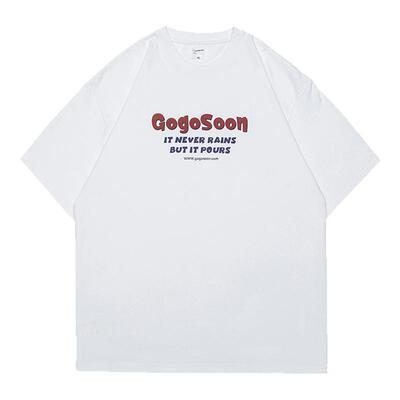 GOGOSOON夏季新款圆领短袖T恤300g男生宽松百搭字母印花潮牌上衣Q