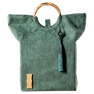 新品茶叶手提包大号普洱茶复古中式风竹节帆布白茶包装流苏礼品袋