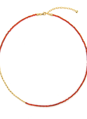 VOGUEWANG原创设计新年款925纯银镀金色碎银子拼接红玛瑙串珠项链