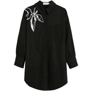 衬衫女款设计感小众春秋宽松中长款上衣高级感长袖遮臀气质白衬衣