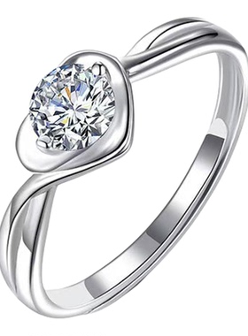 2025新款镀银心形戒指女款仿真钻戒高级感时尚爱心戒圈小众设计感