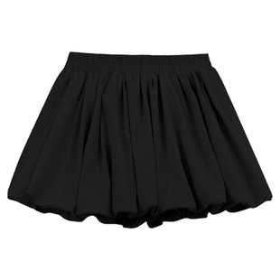 黑色花苞短裙子泡泡蓬蓬裙女a字蛋糕半身裙裤夏高腰小众春天仙气
