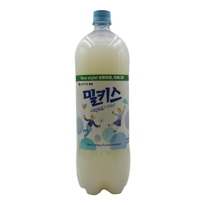 韩国进口乐天妙之吻乳味牛奶味碳酸饮料苏打汽水1.5L大瓶