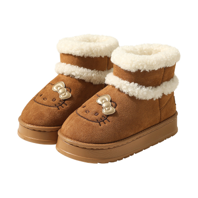 正版KT猫雪地靴包跟保暖棉拖鞋女