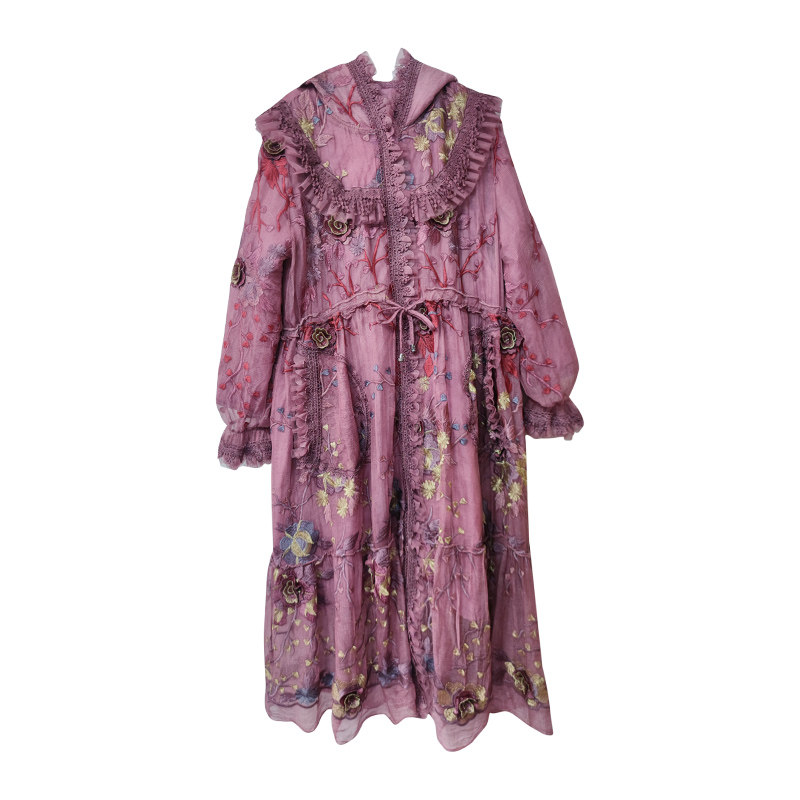 桑蚕丝刺绣保暖棉服外套女