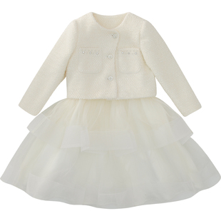 女童小香风套装裙秋冬2025新款洋气儿童网红连衣裙女孩网纱公主裙