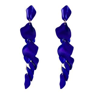 梦核感 蓝色花瓣耳环女复古夸张流苏耳坠韩系高级感轻奢耳钉耳饰