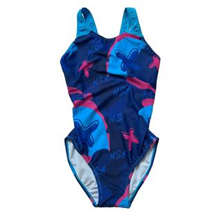NSA泳衣女三角连体无袖露背印花速干健身训练游泳衣