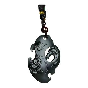 天然新疆和田玉塔青一细料龙马精神玉牌吊坠男女款玉石青玉生肖马