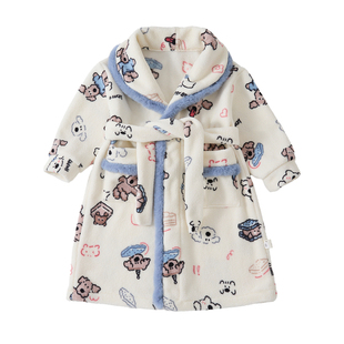 男童睡袍秋冬季加厚珊瑚绒保暖雪粒绒儿童宝宝睡衣家居服长款浴袍