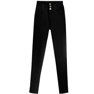 加长版高个子黑色牛仔裤女2025新款秋冬加绒加厚高腰紧身小脚裤子