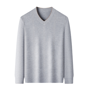 鄂尔多斯市可机洗精纺羊毛衫男V领高端品牌鸡心领毛衣羊绒打底衫