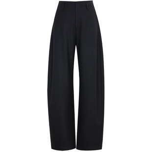 夏莫卡老钱风羊毛阔腿裤女2025高腰西装裤弯刀裤醋酸直筒裤春7924