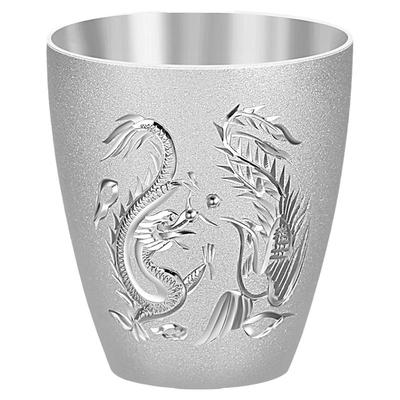 老银匠999足银车花喷砂酒杯