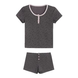 馨帮帮 夏季新款字母卡通睡衣女短袖短裤外穿休闲学生家居服套装