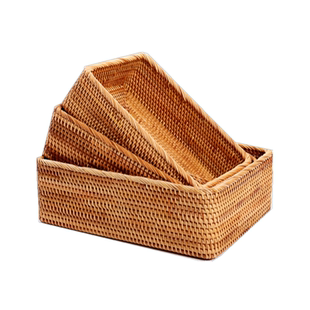 越南藤编收纳筐桌面茶几书本衣物水果零食整理篮子带盖编织储物箱