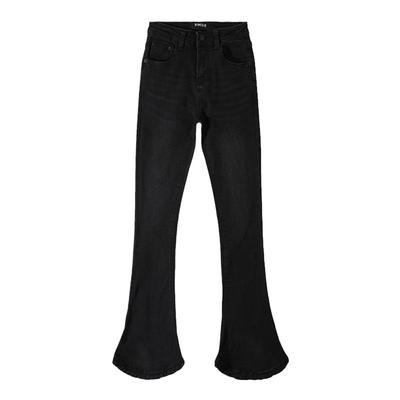 巨显腿长黑色马蹄高腰拖地牛仔裤