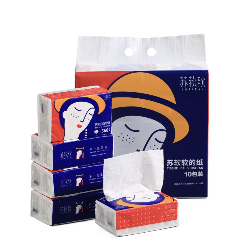 苏软软超柔抽纸家用实惠装整箱餐巾纸5层360张婴儿可用加厚古诗词