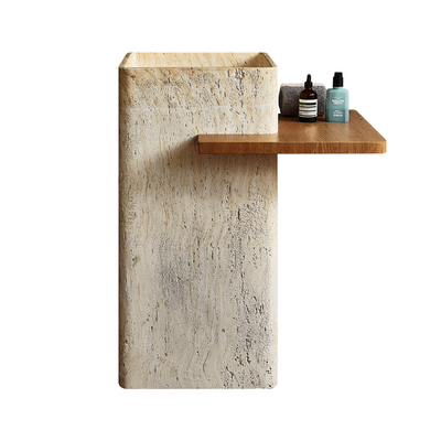 侘寂风洞石立柱盆艺术盆一体落地式设计师款高端洗手台立式洗手盆