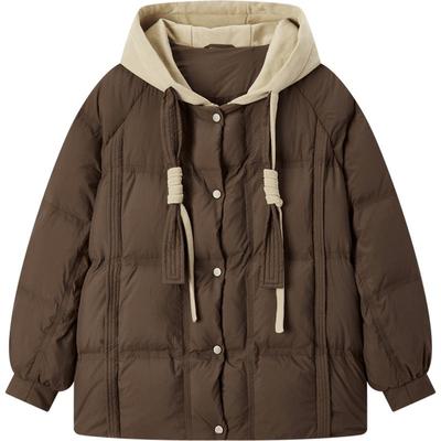 爱居兔假两件羽绒服女冬季新款休闲时尚短款连帽羽绒外套