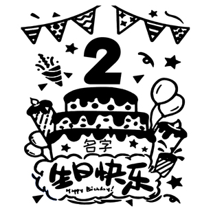 儿童生日画涂鸦画板可撕2岁女孩DIY填色画框宝宝周岁快乐布置装饰