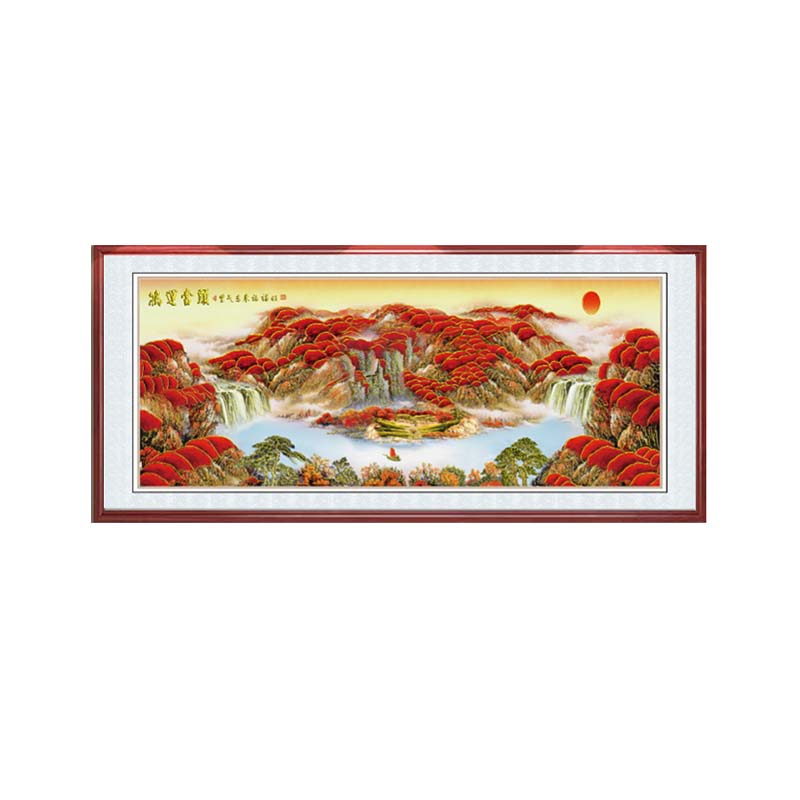 立体浮雕描金鸿运当头山水画客厅办公室挂画背景墙新中式装饰画