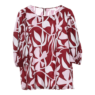 Yifini/易菲宽松印花五分袖方领上衣女夏季新款时尚休闲小衫