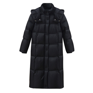 【挪威夜曲】小娜椒小个子黑色休闲百搭加厚长款过膝连帽羽绒服女