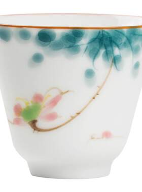 手绘羊脂玉白瓷陶瓷品茗杯