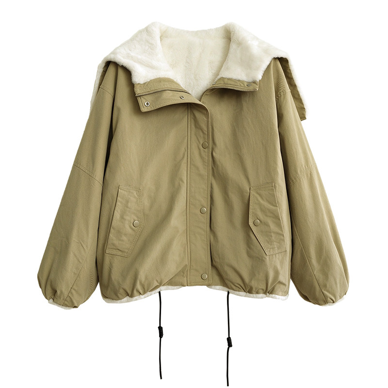 小耳出品 厚实防风！锦棉肌理皱/可调节连帽/内里加绒 宽松派克服