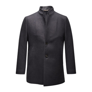 JODOLL乔顿男冬季时尚雅灰色绵羊毛大衣宽松商务休闲保暖立领外套