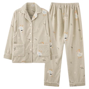 珊瑚绒月子服女秋冬孕妇睡衣加厚加绒哺乳产妇喂奶家居服2件套装