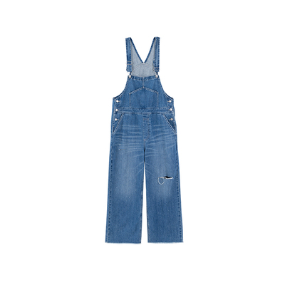 晶咕黑标JGGU【阳光小镇】经典复古水洗破洞休闲重工牛仔背带裤子