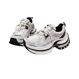 6cm~韩版做旧擦色系带厚底松糕老爹鞋运动鞋休闲小个子小白鞋女鞋