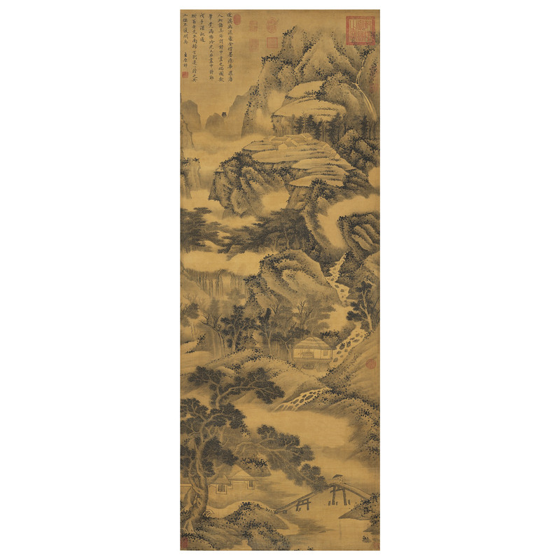 王原祁山村雨景图国画山水画明清古典风客厅装饰画微喷复制画稿