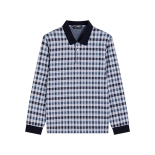 Aquascutum/雅格狮丹秋冬新品男士商务格纹长袖POLO衫翻领T恤通勤