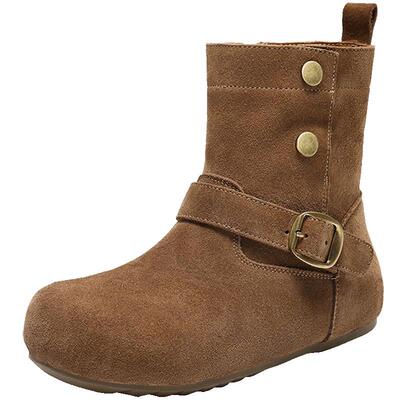 百丽吐司鞋绒面时装靴中童鞋新款牛仔西部靴休闲中筒靴88410D95