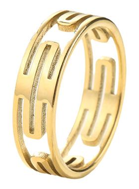 钛钢镀金几何长方形镂空戒指韩版