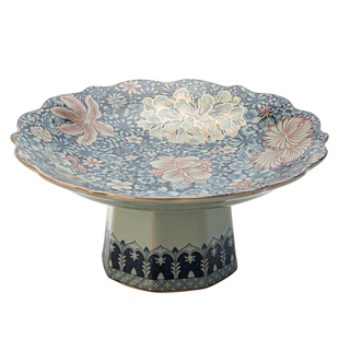 清山胡同陶瓷高脚果盘家用中式青花茶点盘零食盘高档点心盘糕点盘