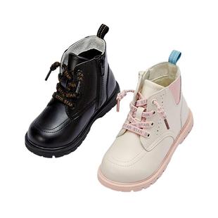 戴维贝拉儿童靴子女童皮靴马丁靴新款冬季男童皮鞋加绒棉鞋保暖