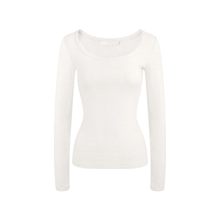 Kroche 云端软绒 华绒坑条 德绒大U领logo刺绣修身长袖T恤