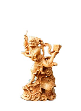 木雕魁星点斗点斗站鳌鱼摆件