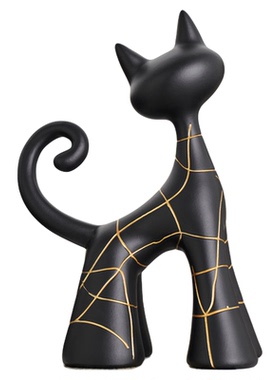 现代简约艺术黑白条纹猫咪摆件高级感客厅酒柜玄关样板房软装饰品