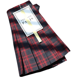 红色格子百褶裙女短款高腰美式复古春秋磨毛a字半身裙显瘦短裙裤