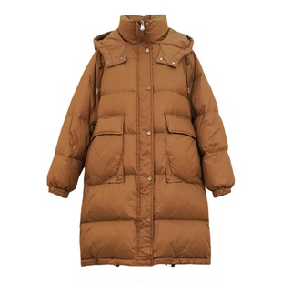 HONRN/红人休闲连帽白鸭绒羽绒服外套冬季女款中长款HK59YR018