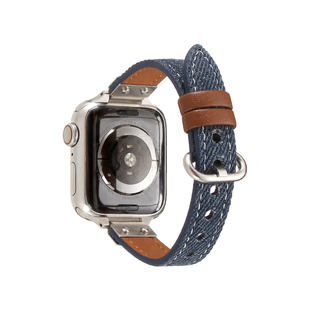 适用iwatchs11手表带新款女式s9牛仔腕带s8小众s7苹果s6手表s5真皮applewatchs10表链女款iwatchse2高级感s43