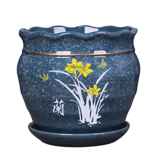 新款花盆陶瓷带托盘简约新中式阳台绿植兰花特价清仓盆栽多肉花盆