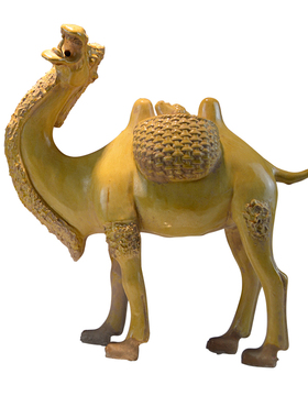唐三彩丝绸之路牵马牵骆驼俑摆件