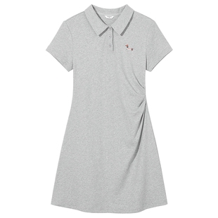 热风POLO衫连衣裙2026年夏季新款女士小狗刺绣连衣裙通勤修身裙